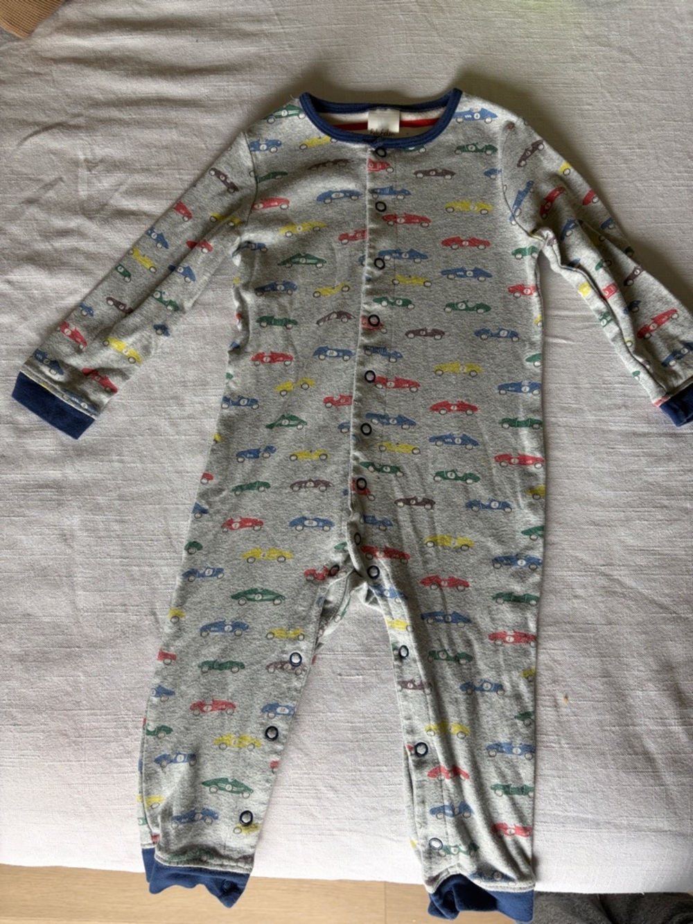 Baby Boden Race Car Grey One-Piece